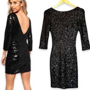 Tobi Black Sequin Backless Bodycon Dress, size XS backless bodycon mini